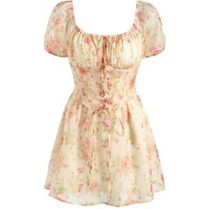 Cider Floral Lace Up Corset Mini Dress - Adorable!